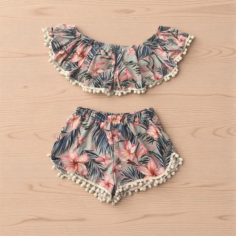 *SOLD* SHEIN 2 piece off shoulder tropical floral swimsuit
